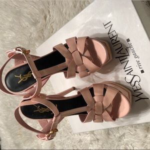 Authentic YSL Leather Tribute Sandals Pale Pink